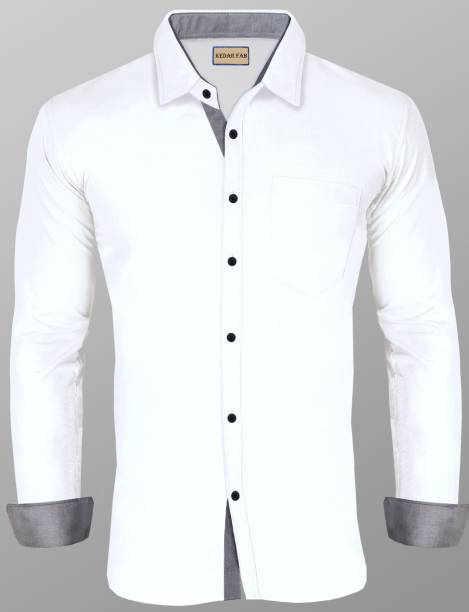 Kedar Fab Men Printed Formal White Shirt