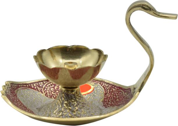 Puja N Pujari Brass Diyas for Pooja Room - Swan Design Diya Oil Lamp Stand for Puja Brass Table Diya
