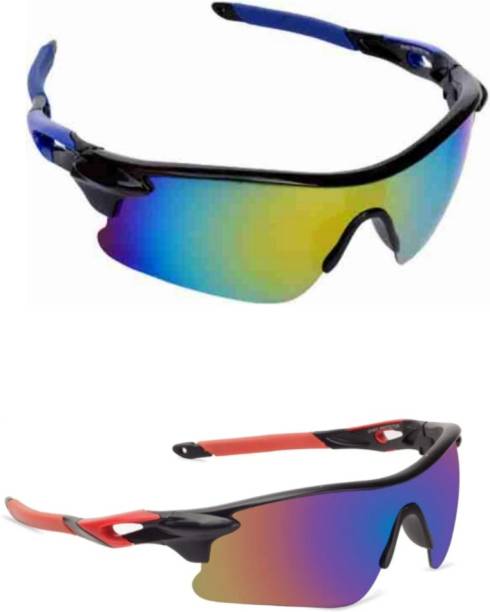 BROSHHA Sports Goggles (Black - Blue & Black - Red) for Cricket / Cycling / Running Cricket Goggles