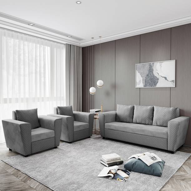 Bharat Lifestyle Sweden Fabric 3 + 1 + 1 Grey Sofa Set