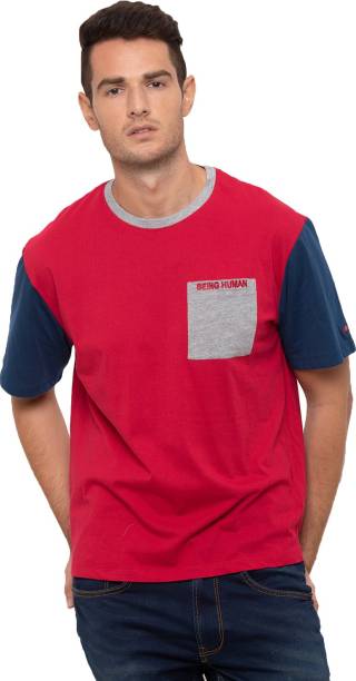 BEING HUMAN Solid Men Round Neck Red T-Shirt