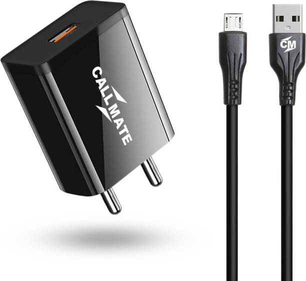 Callmate 12 W 2.4 A Mobile LC010 Fast Charger 2.4A Mobile Charger, Power Charger, Wall Charger, Android Smartphone Charger, Battery Charger, Hi Speed Travel Charger with 1m Micro USB Charging Cable -Black Charger with Detachable Cable