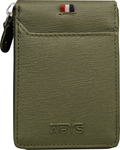 ABYS Genuine Leather RFID protection Olive Card Holder with Metallic Zip Closure 10 Card Holder