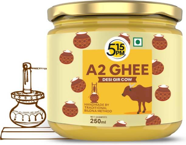 5:15PM Organic A2 Cow Ghee |100% Desi Gir Cow Ghee | Traditional Vedic Bilona Method Ghee 250 ml Glass Bottle