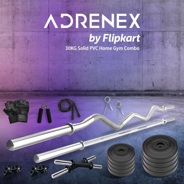 Adrenex by Flipkart 30 kg 30 Kg Fitness Equipments Home Gym Combo Kit 2 with curl and plain rod Home Gym Combo