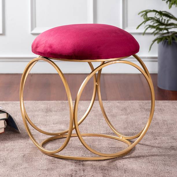 nestroots Sitting Stool for Living Room Furniture Ottoman pouffes for Sitting | Metallic Side Table Puffy Foot Stool with Metalic Ring Gold Legs Home Furniture ( 14 inch Maroon) Stool