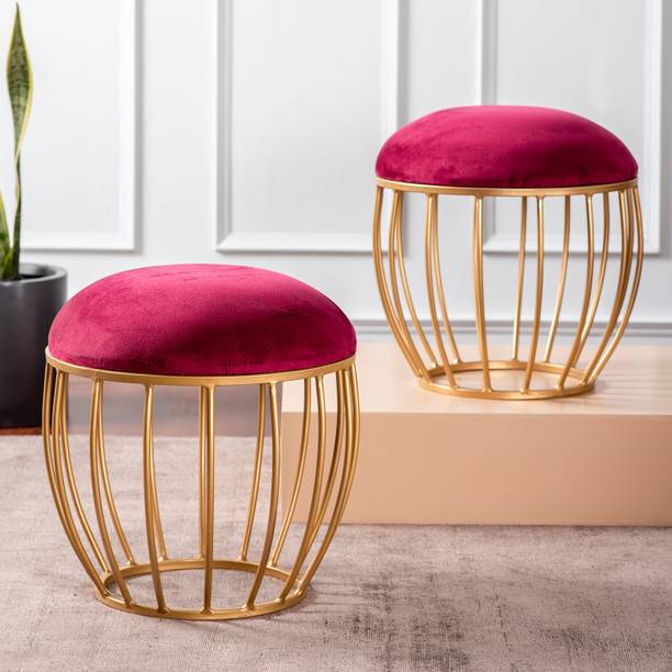 nestroots Ottoman Sitting Stool for Living Room Furniture Set of 2 Ottoman pouffes for Sitting | Metallic Side Table Puffy Foot Stool with Metalic Legs Home Furniture ( 14 inch Maroon) Living & Bedroom Stool