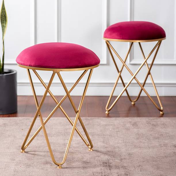 nestroots Ottoman Stool Set of 2 for Seating Living Room with Metallic Legs Ottoman Sofa Side Cushion Stool Table Home House Décor Furniture (Maroon) Living & Bedroom Stool