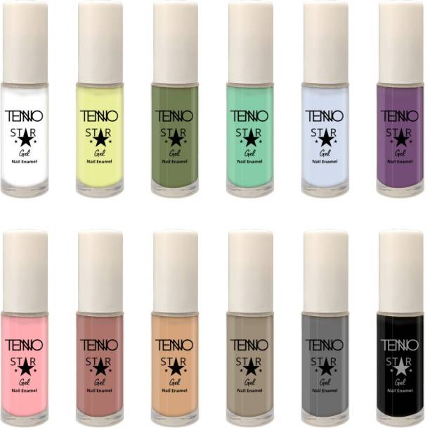 tenno HD Colors High-Shine Long Lasting Exclusive Pastel Nail Polish Set Box of 12 Multicolor