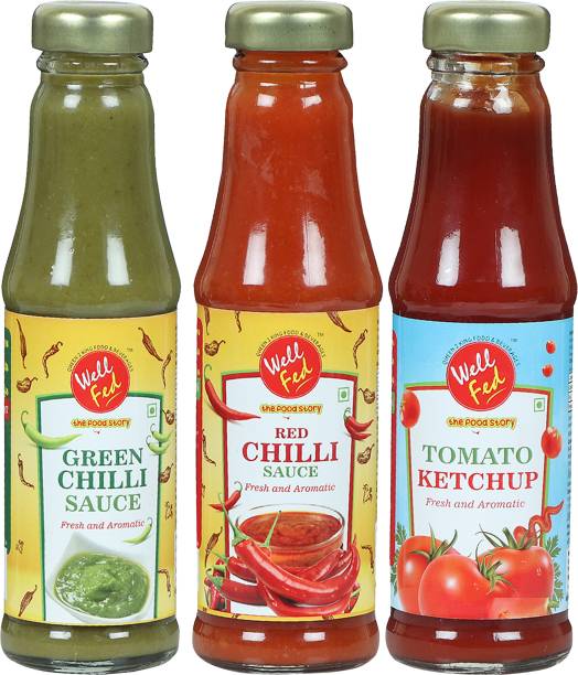wellfed Tomato Ketchup | Green Chilli | Red Chilli | Sauce Combo | 200g Each | Pack Of 3 Sauces & Ketchup