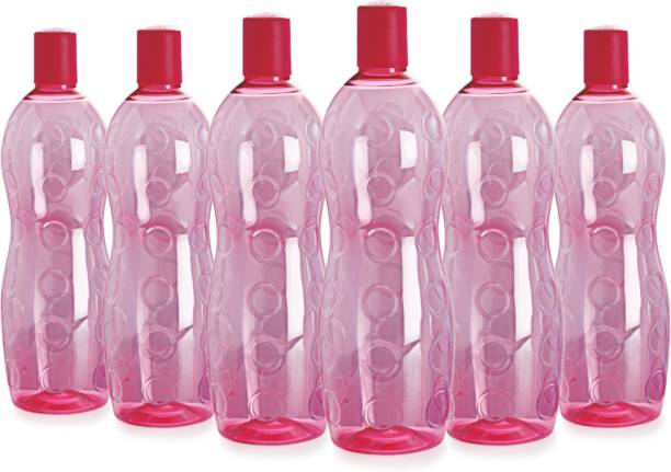 cello Polka Plastic Water Bottle, 1000ml, Set of 6, Pink 1000 ml Bottle