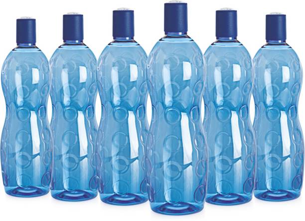 cello Polka Plastic Water Bottle, 1000ml, Set of 6, Blue 1000 ml Bottle
