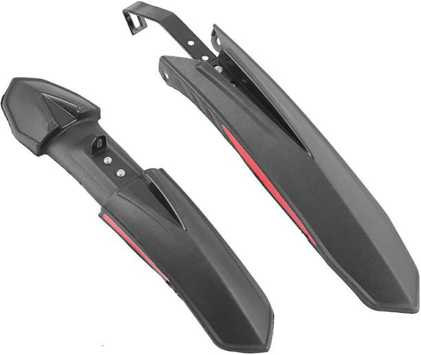 ABC AMOL BICYCLE COMPONENTS Bicycle Front & Rear Mudguard with Long Patti Dual Tone, Red Black Full Length Front & Rear Fender