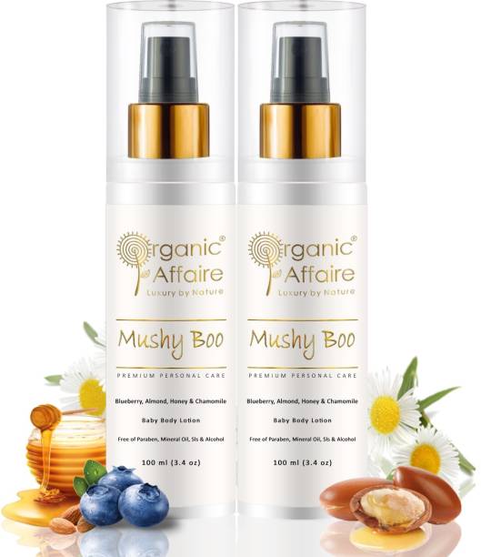 Organic Affaire Pack of 2 Natural Baby Lotion (Mushy Boo) All Skin with Jojoba, Shea Butter, Blueberry & Chamomile; Free from Paraben, Mineral Oil & Sulfates 200ml (6.8Oz)