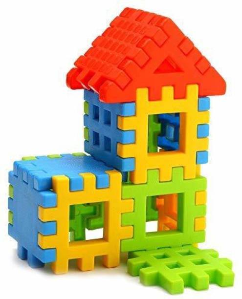 wishtoy House Building Blocks with and Smooth Rounded Edges (50 pcs Blocks) Multicolor