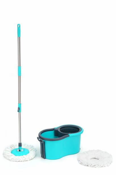 Flipkart SmartBuy Bucket Spin Mop Floor Cleaning and Mopping System2 Microfiber Refills,Aqua BLUE Mop, Bucket, Mop Set