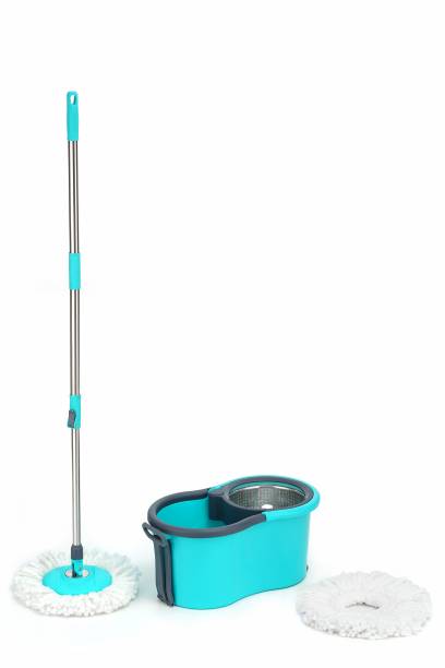 ELINOR Bucket Spin Mop Floor Cleaning and Mopping System2 Microfiber Refills,Aqua Green Bucket