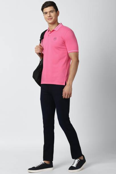 PETER ENGLAND Solid Men Polo Neck Pink T-Shirt
