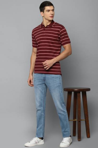 LOUIS PHILIPPE Striped Men Polo Neck Maroon T-Shirt