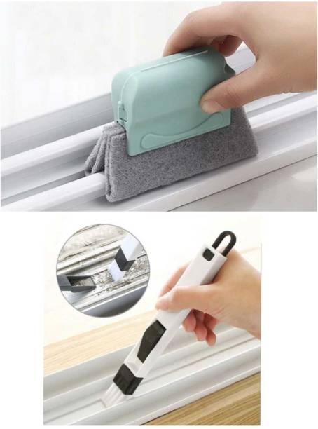 BHAUTIKSALES Window wet and dry dust cleaning brush sliding window cleaner (Pack of 2) Sponge, Nylon Wet and Dry Brush