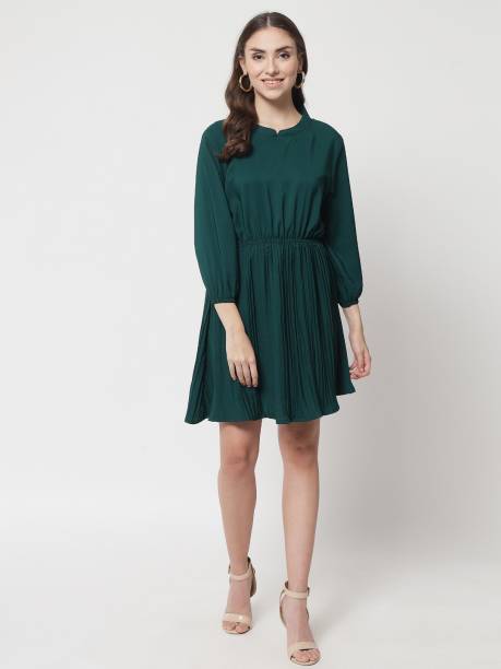 NAIRA Women Fit and Flare Green Dress