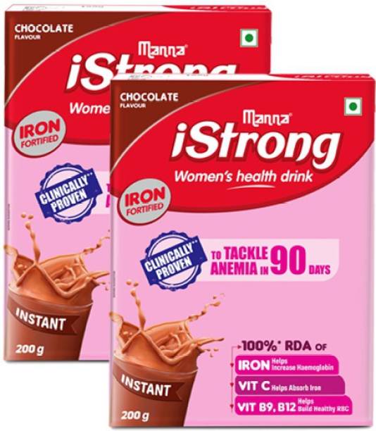 Manna iStrong 400g (200g x 2 Packs) Iron Fortified Women Health Drink Mix (Chocolate) | Iron Supplement | Iron Lock Formula with Vit C, B9, B12 | Improves Haemoglobin | Fights Anemia | Natural Multigrain Energy Drink