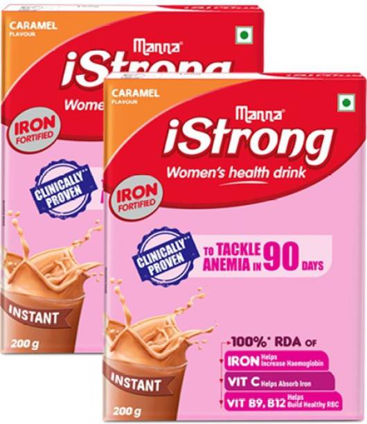 Manna iStrong 400g (200g x 2 Packs) Iron Fortified Women's Health Drink Mix (Caramel) | Iron Supplement | Iron Lock Formula with Vit C, B9, B12 | Improves Haemoglobin | Fights Anemia | Natural Multigrain Energy Drink