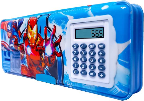 Royal Toys 2022 Magnetic Pencil Box with Calculator & Dual Sharpener for Kids for School, Avengers Big Size Cartoon, Iron Man ,Thor & Hulk by CHAMAX ( Avengers ), Pack of 1 Art Plastic Pencil Box