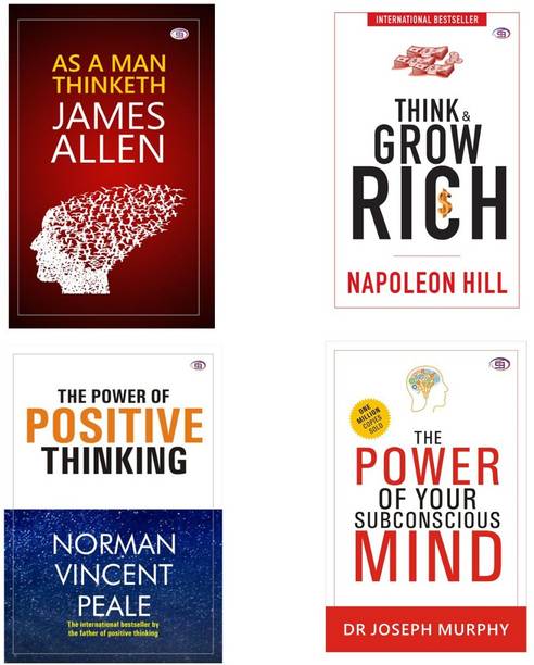 Combo Set Of 4 Books Self Help Think & Grow Rich + The Power Of Your Subconscious Mind + The Power Of Positive Thinking+ As A Man Thinketh Enlish Edition Pepar Back