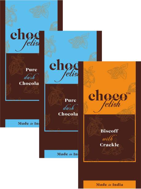 CHOCOFETISH Dark Chocolate Bar | Lotus Biscoff Crackle Chocolate Bar | Pack of 3 Bars