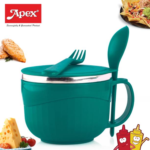 APEX Stainless Steel Soup Bowl With Lid & Spoon Holder Stainless Steel, Plastic Soup Bowl