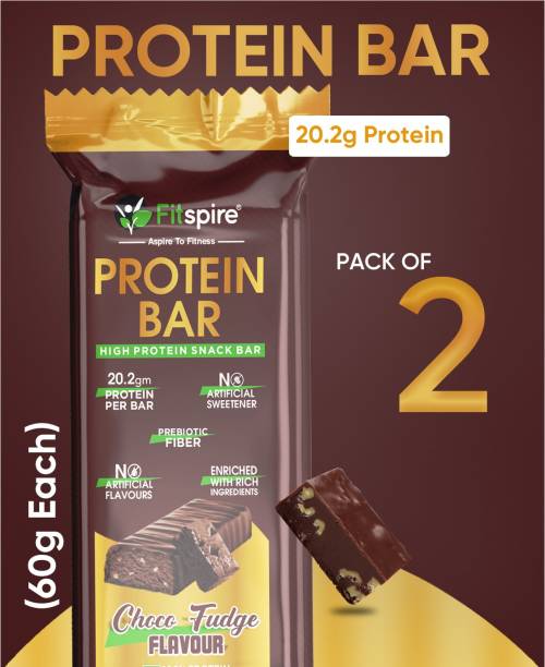 Fitspire Sugar Free Protein Bar Combo - 120 gm | 20.5 gm Protein | No Artificial Sweetener & Flavor | Energy Snack Bar | Choco Fudge Flavor | Pack of 2 - 60 GM Each Box