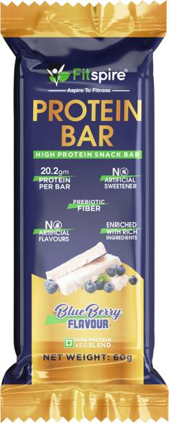 Fitspire No Added Sugar Protein Bar - 60 gm|20.2 gm Protein| Snack Bar - Blueberry Flavor Pouch