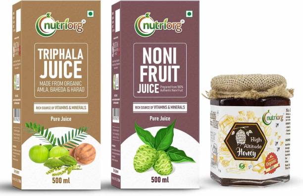 Nutriorg Triphala Juice & Noni Juice with Certified Organic High Altitude Honey Combo