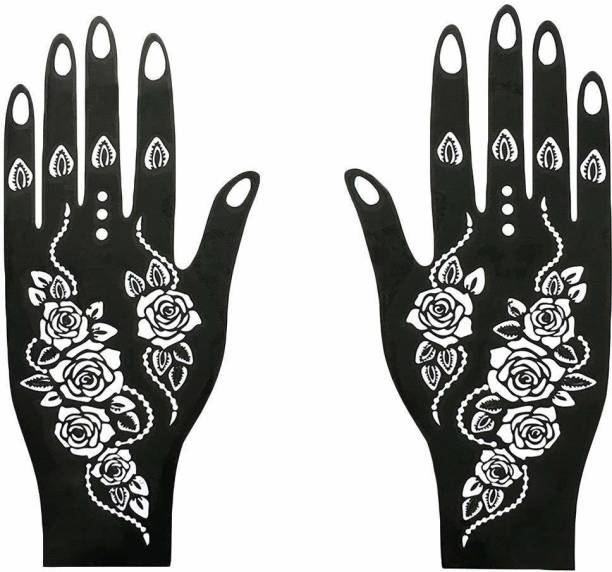 KICKWIX Henna Tattoo Stencil (Set of 2) Women Girls Hand Finger Paint Temporary Tattoo