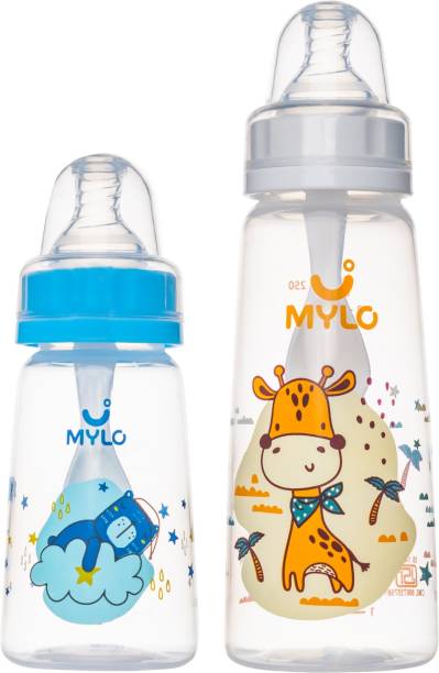 MYLO Feels Natural Baby Feeding Bottle BPA Free, Slim Neck -125ml & 250 ml pack of 2 - 375 ml