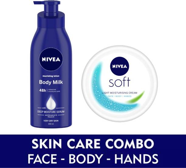 NIVEA Nourishing Body Milk Lotion 400 ml & Soft Light Moisturizer Cream 100 ml