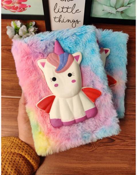 TITIRANGI Unicorn Diary for Girls,3D Squishy Plus Fur Destress Notebook Rakhi Sisters gift A5 Notebook Both Side Ruled 120 Pages
