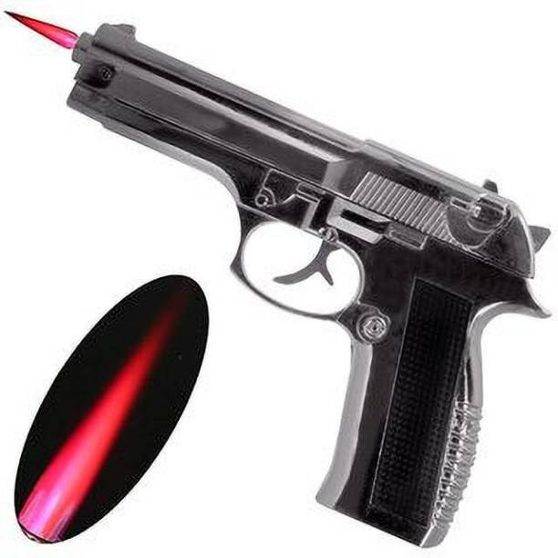 JMALL ™Silver Heavy Metal Pistol Gun 608 with Lighter Barrel Pull Back Gun Lighter Steel Gas Lighter