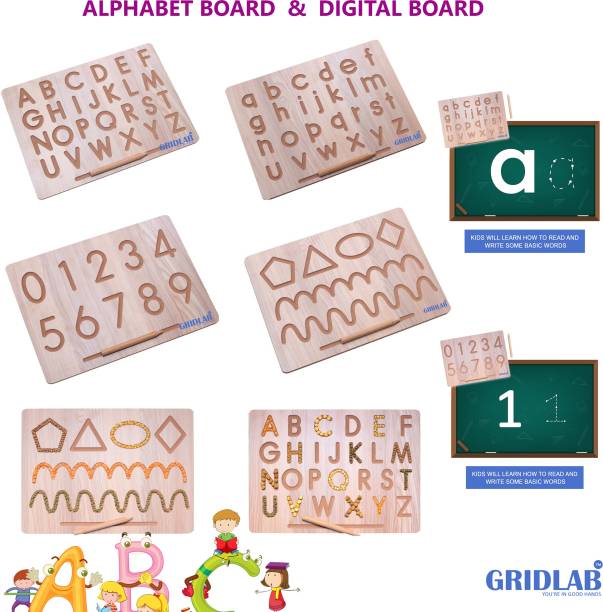 Gridlab English Capital & Small Alphabet, Number & Patten Board Toys Teach Your Child