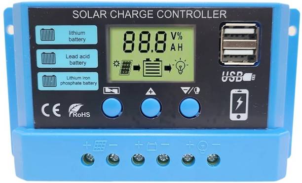 amiciSmart Solar Charger Controller 20A, Intelligent Battery Regulator for Solar Panel LCD Display with USB Port 12V/24V PWM Solar Charge Controller