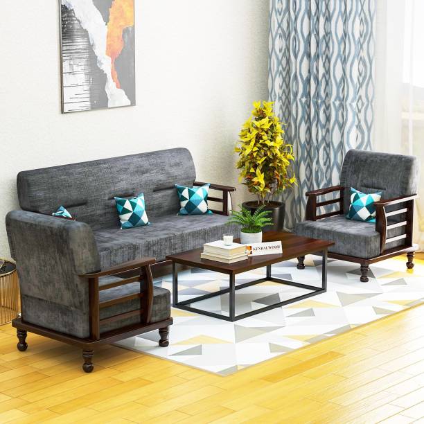 Flipkart Perfect Homes Solid Wood 5 Seater Wooden Sofa set for living Room Furniture Fabric 3 + 1 + 1 Sofa Set