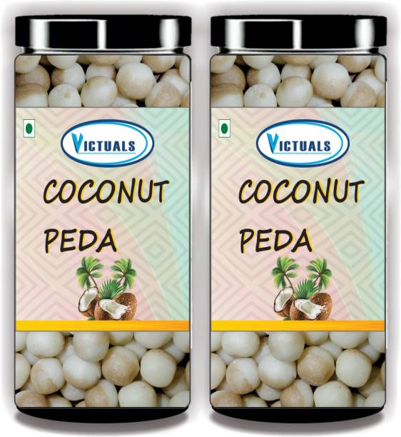 Victuals Coconut Peda 400g | Real Coconut Toffee Candy | Soft & Chewy Nariyal Peda Plastic Bottle
