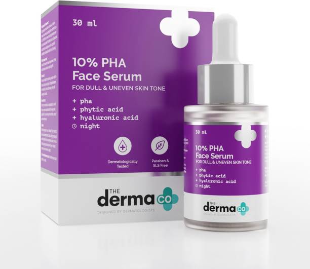 The Derma Co 10% PHA Face Serum with Gluconolactone & Hyaluronic Acid for Dull & Uneven Skin Tone