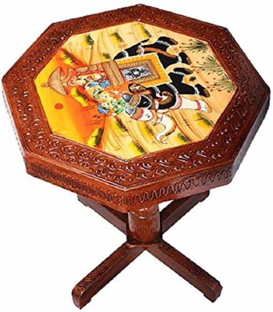 Fashion Bizz Royal Rajasthan Round Shape Wooden Stool/Coffee Table/End Table /Outdoor/Cafeteria Bamboo Side Table