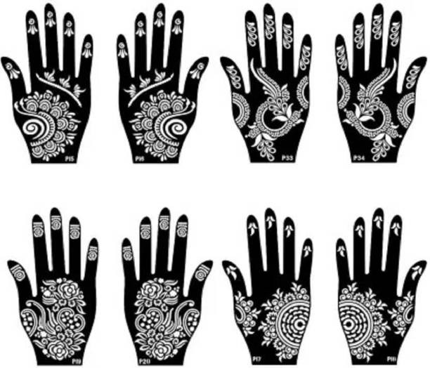 KICKWIX Set of 8 Henna Tattoo Stencil | Mehandi Stencils For Women, Girls & Kids