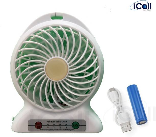 icall F18 High Quality Portable Rechargeable Fan Adjustable 3 Speed Level air Inbuilt Battery with Power-Bank Port for Baby, Car Seat, Gym, Travel Rechargeable Fan