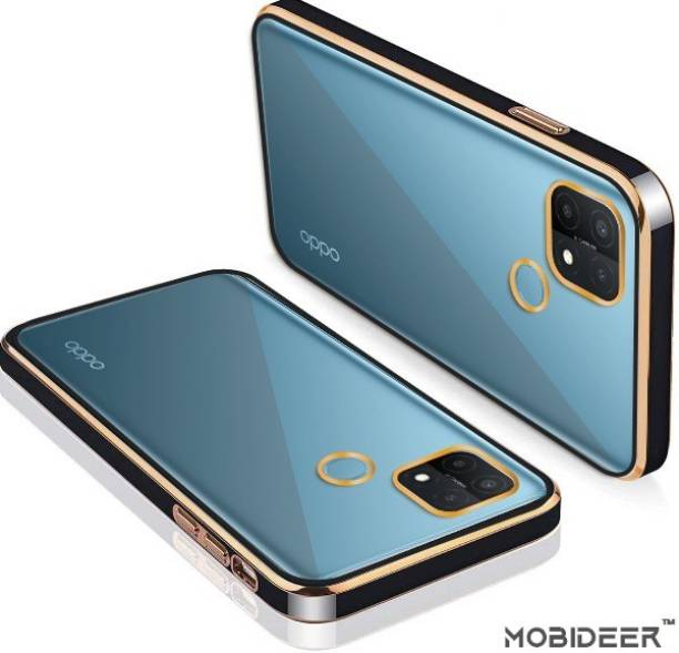 MOBIDEER Back Cover for OPPO A15/OPPO A15s, Golden Line, Premium Soft Chrome Case | Silicon Gold Border