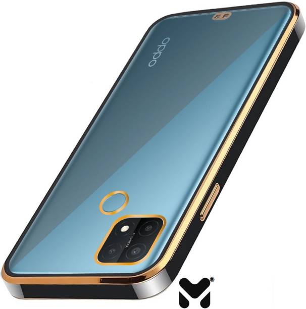 MOBIDEER Back Cover for OPPO A15/OPPO A15s, Golden Line, Premium Soft Chrome Case | Silicon Gold Border