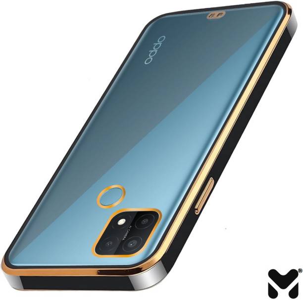 MOBIDEER Back Cover for OPPO A15, Golden Line, Premium Soft Chrome Case | Silicon Gold Border